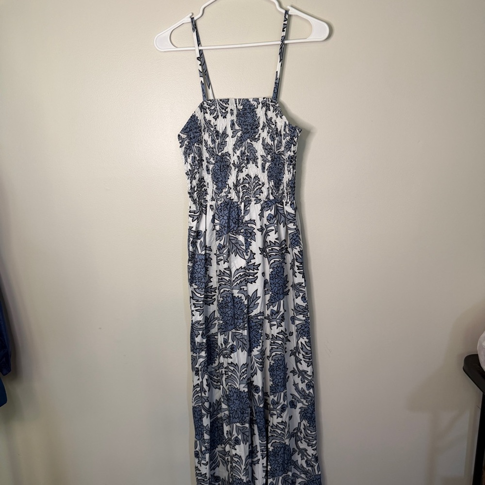tropical blue and white womens romper size XL pants beach resort wear floral - Picture 2 of 9